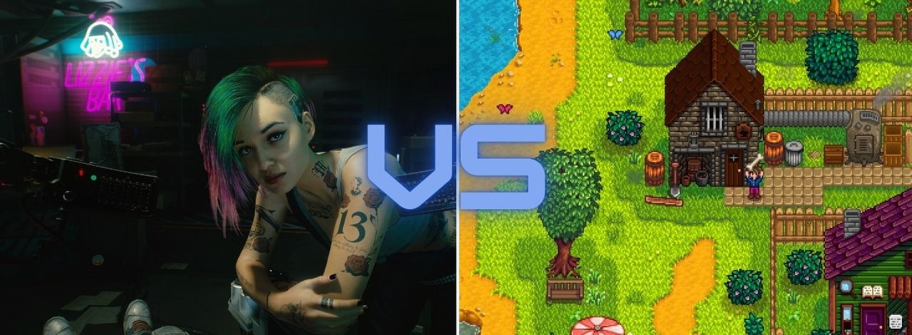 Cyberpunk 2077 to moderska potęga. Polskie RPG jest modyfikowane częściej niż Stardew Valley, źródło grafiki: CD Projekt RED | Eric Barone.