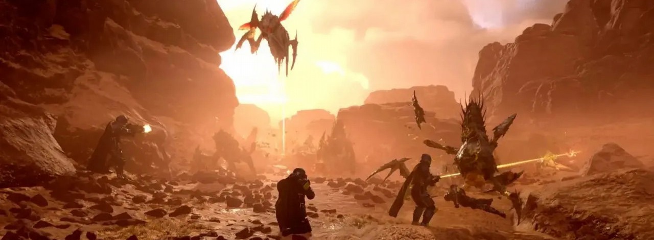 W Helldivers 2 pojawił się absurdalny bug pozwalający latać. Wystarczy szybko używać emotek, źródło grafiki: Arrowhead Game Studios.