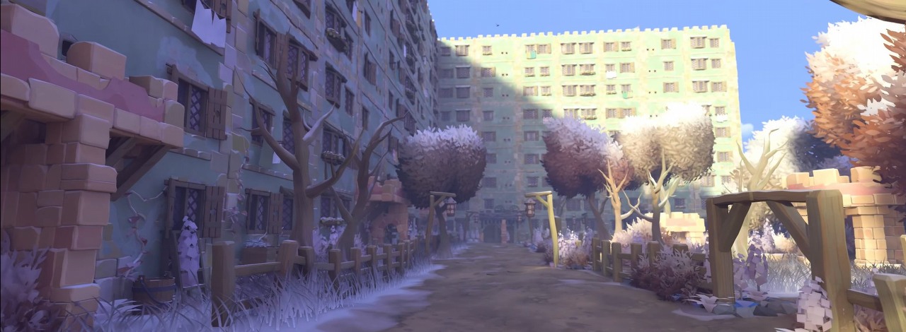 Gracz wykorzystał urocze Tiny Glade, by zbudować swojskie, komunistyczne blokowisko niczym z polskich miast, źródło grafiki: NWSR | YouTube.