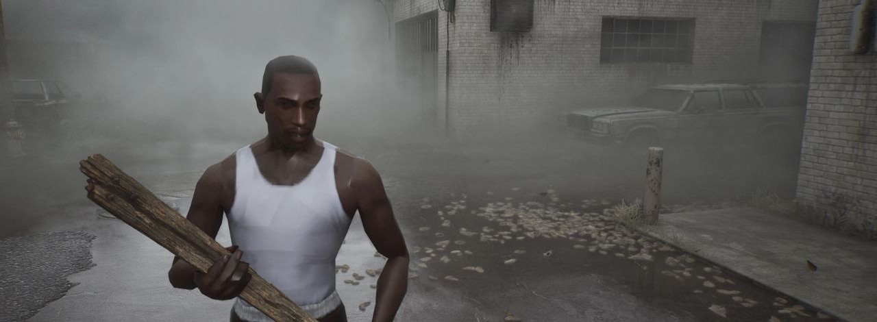 Minęło ledwie parę dni od premiery Silent Hill 2, a do gry już trafił CJ z GTA: San Andreas i Leon Kennedy, źródło grafiki: SpiritHunZ / Nexus Mods.