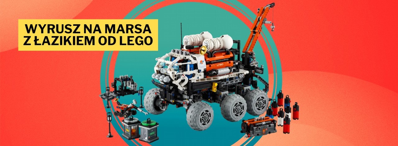 Taki łazik mógłbym zobaczyć na powierzchni Marsa. LEGO stworzyło model realizujący wizję eksploracji Czerwonej Planety, źródło grafiki: LEGO; materiały promocyjne.