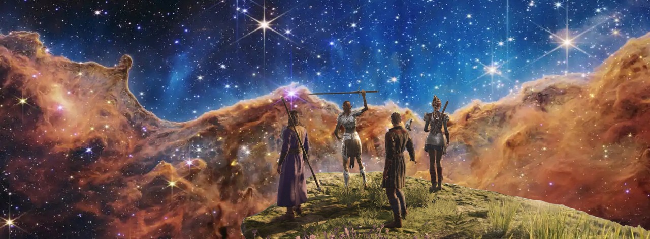 Fani sądzą, że kolejne RPG od Larian porzuci fantasy. Sugestie odejścia w kierunku sci-fi widzą wszędzie, nawet w BG3, źródło grafiki: kolaż autorski; Larian Studios; NASA.