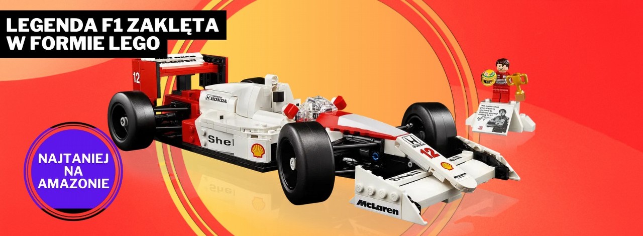 Dla takich modeli kupuje się LEGO. Ayrton Senna ze swoim wiernym bolidem, z którym wygrał sezon 1988 Formuły 1, źródło grafiki: LEGO; materiały promocyjne.