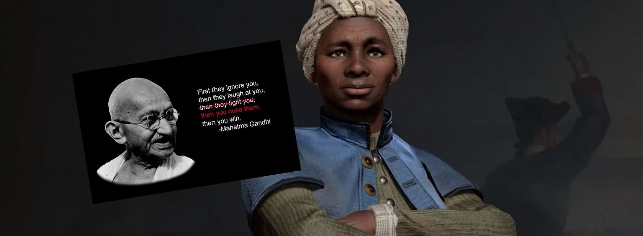 Harriet Tubman z Civilization 7 to nowy Gandhi. Liderka jest tak agresywna, że powoli staje się nowym memem, źródło grafiki: Firaxis Games.