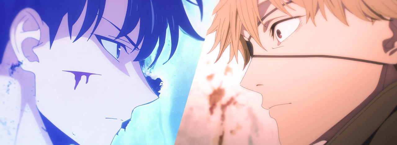 Solo Leveling jest nie do zatrzymania. Anime pobiło jeden z najlepszych rekordów Chainsaw Mana, źródło grafiki: Solo Leveling, Shunsuke Nakashige, A-1 Pictures, 2024 / Chainsaw Man, Ryu Nakayama i Makoto Nakazono, MAPPA, 2022.
