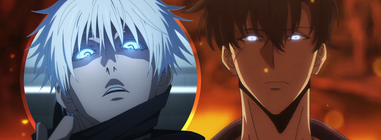 Fani anime w większości są zgodni, Satoru Gojo z Jujutsu Kaisen jest lepszą reprezentacją najsilniejszej osoby w uniwersum od Sung Jinwoo z Solo Leveling, źródło grafiki: Jujutsu Kaisen, MAPPA, 2023 / Solo Leveling, Shunsuke Nakashige, A-1 Pictures, 2024.