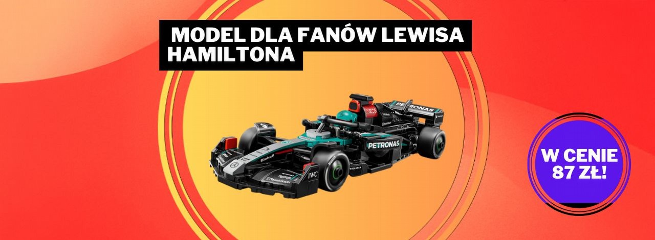 LEGO 77244 z bolidem Mercedesa to idealny model dla fanów Lewisa Hamiltona. To w nim pożegnał się z zespołem, źródło grafiki: LEGO.