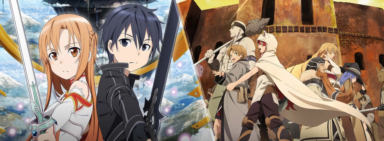 Sword Art Online i Mushoku Tensei nie miały szans, oto najlepsza seria isekai według fanów anime, źródło grafiki: Sword Art Online, Tomohiko Ito, A-1 Pictures, 2012 / Mushoku Tensei: Jobless Reincarnation, Studio Bind, 2021.