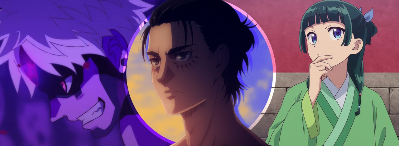 „Co anime robi lepiej od zachodnich animacji?” Oto, czemu świat zakochuje się w produkcjach z Japonii, źródło grafiki: Dandadan, Fuga Yamashiro, Science Saru, 2024 / Atak tytanów, MAPPA, 2020 / The Apothecary Diaries, Toho Animation Studio i OLM, 2023.