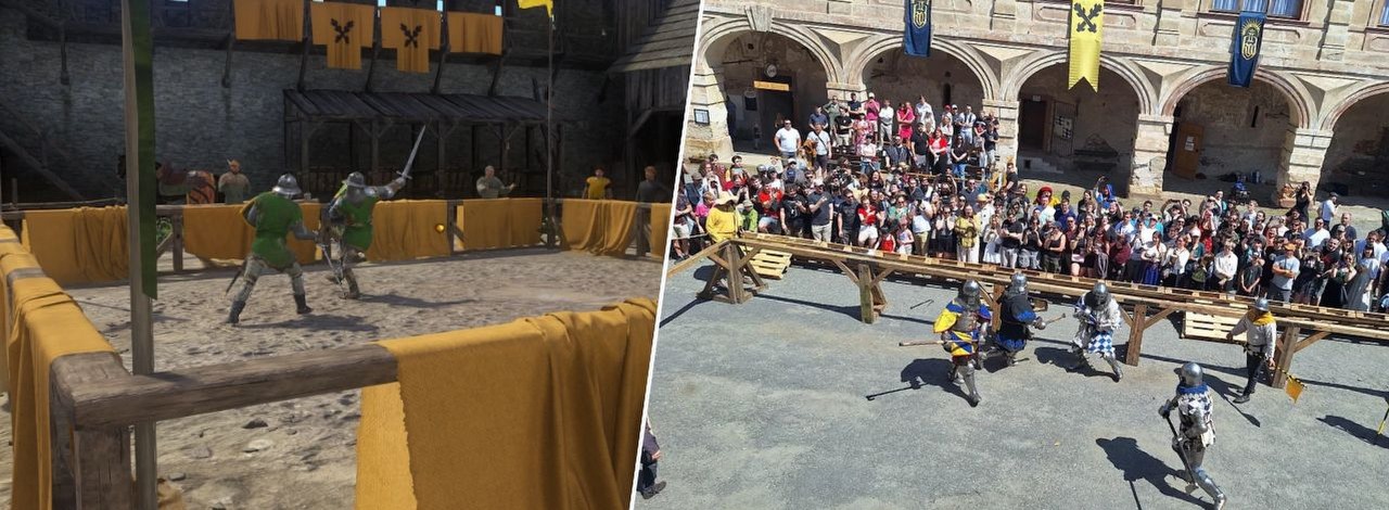 W miejscu turnieju z Kingdom Come odbyły się właśnie prawdziwe rycerskie zmagania. Na zamek przybyła masa fanów gry, źródło grafiki: Warhorse Studios / Reddit.