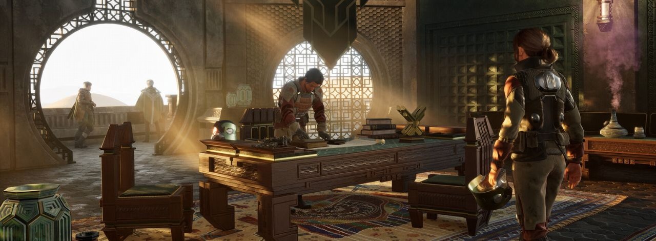 Przed graczem Dune Awakening nagle wyrosła gigantyczna, widmowa żyrafa przenikająca otoczenie. Wbrew pozorom to nie bug, źródło grafiki: Funcom.