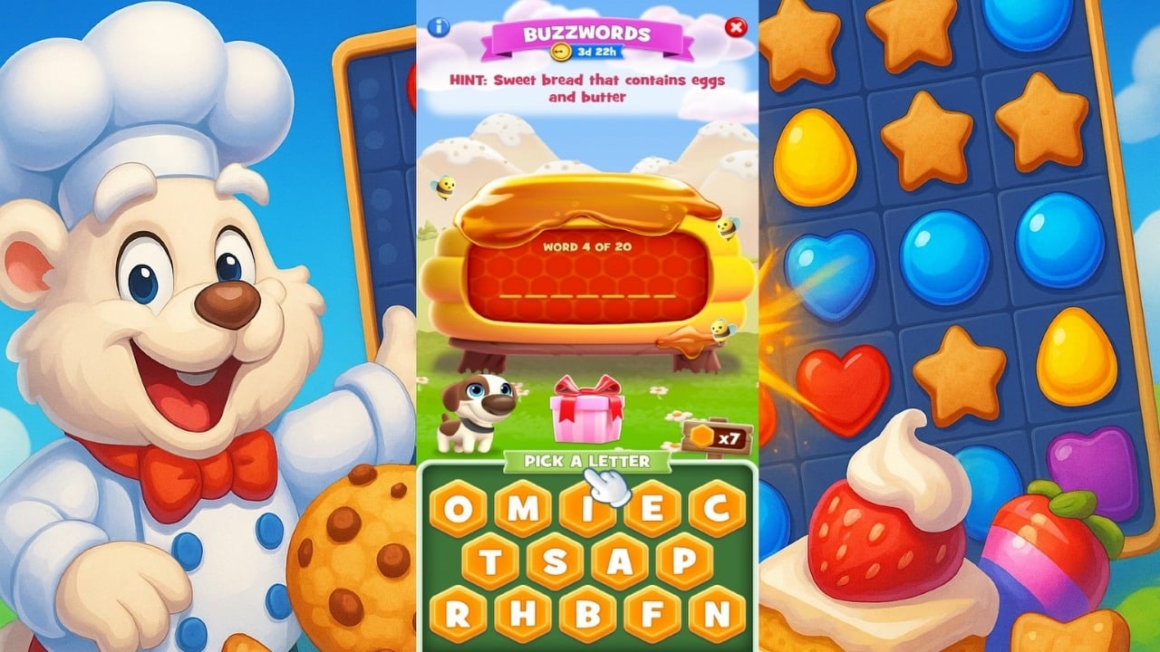 “Sweet bread that contains eggs and butter” in Cookie Jam is tricky. Let’s answer it together, image source: Cookie Jam, developer: Jam City, Inc. / ChatGPT.