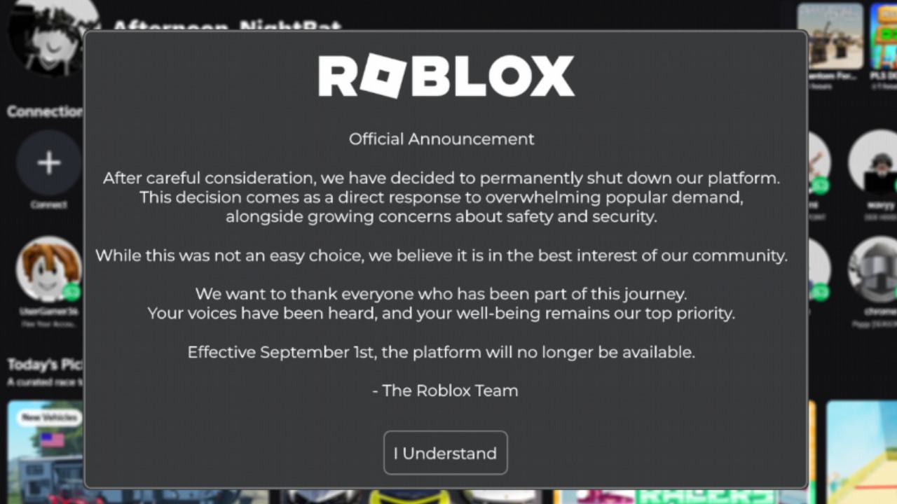 Is Roblox shutting down on September 1? Someone just made another joke, but it actually highlights some of the platform’s real issues, image source: X, Roblox Notifier.