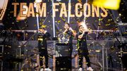 Team Falcons with EWC Call of Duty Warzone trophy